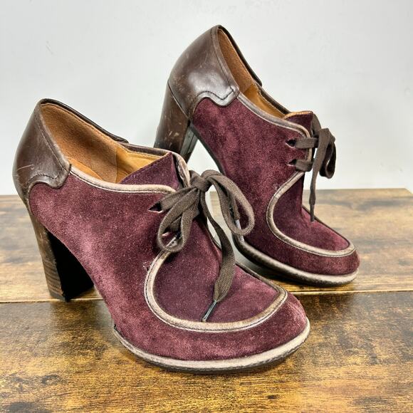 VTG Naya Mindy Genuine Suede Leather Mid Heel Round Toe Lace Shoes 7M Purple Y2k - Picture 2 of 8